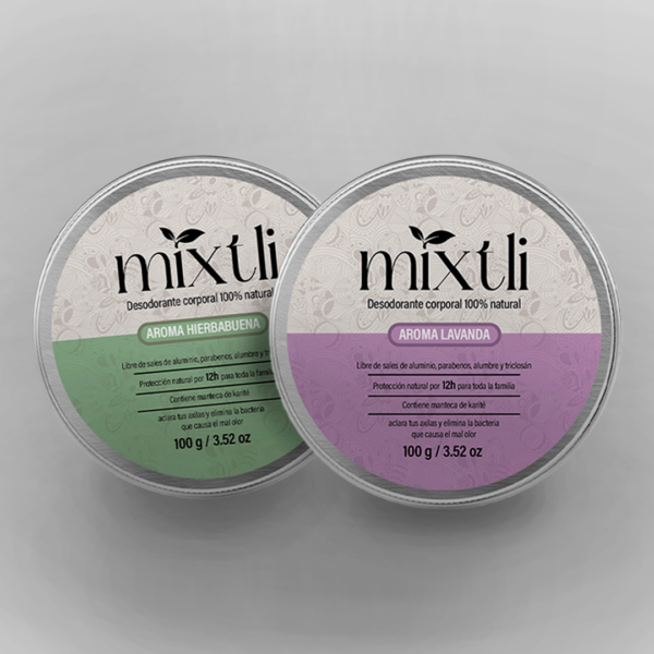 2 Desodorantes naturales mixtli 100g Paquete Duo en pomadera reutilizable de aluminio