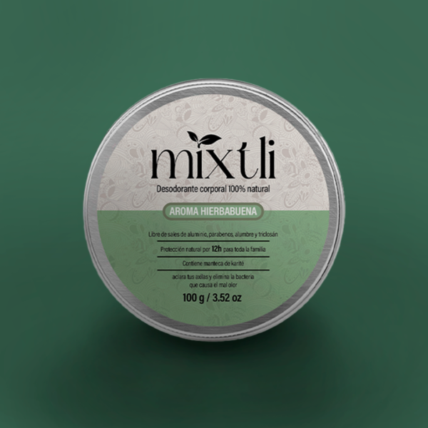 Desodorante natural mixtli 100g aroma hierbabuena en pomadera reutilizable de aluminio